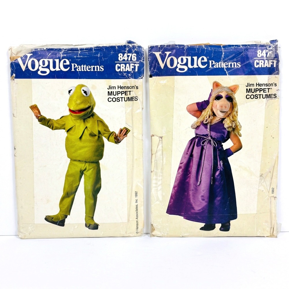 Vtg '82 Vogue Kids Muppet Costume Patterns Kermit (8476) Miss Piggy (8475)
